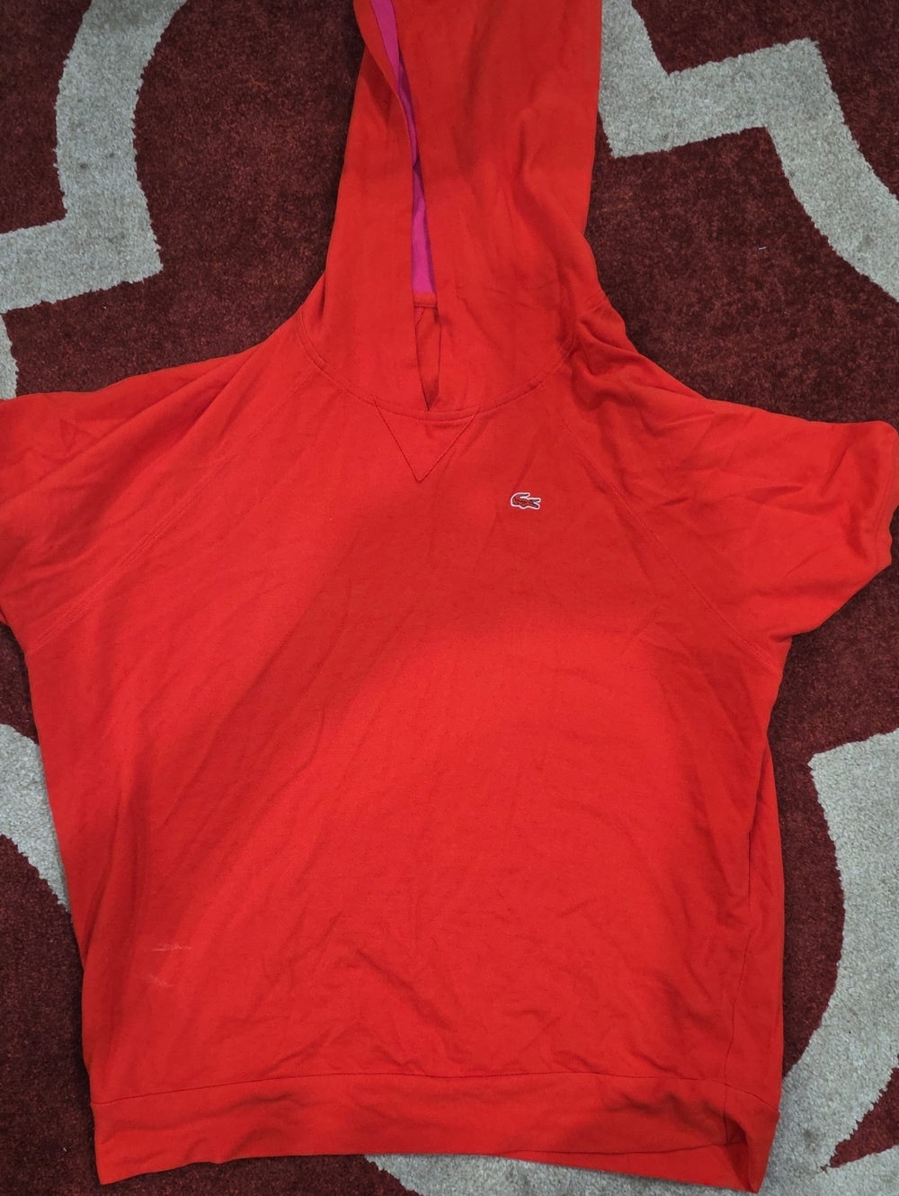 Lacoste Women's Bright Red Short-Sleeve Hooded Pullover
